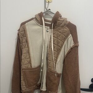 POL Brown and Cream Quilted Sweater